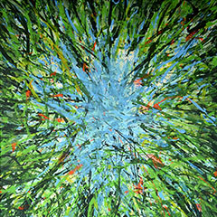 Das große Rasenstück reloaded von Gerhard Knell, Zeitgenössisches Gemälde, Abstrakte Kunst, Actionpainting, grün und blau