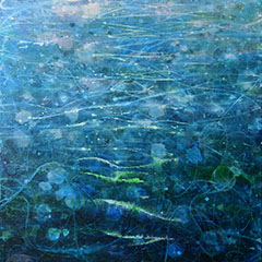Oberflächlich von Gerhard Knell, Zeitgenössisches Gemälde, Abstrakte Kunst, Actionpainting, grün und blau