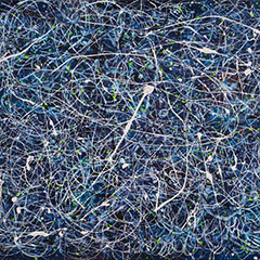 The Web von Gerhard Knell, Landschaftsvisionen. Abstrakte Kunst in der Art von Jackson Pollock, blau schwarz weiß