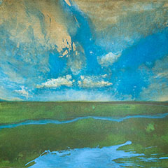 Gerhard Knell Landschaft in Acryl realistische Wolken, Bach, Wiese.